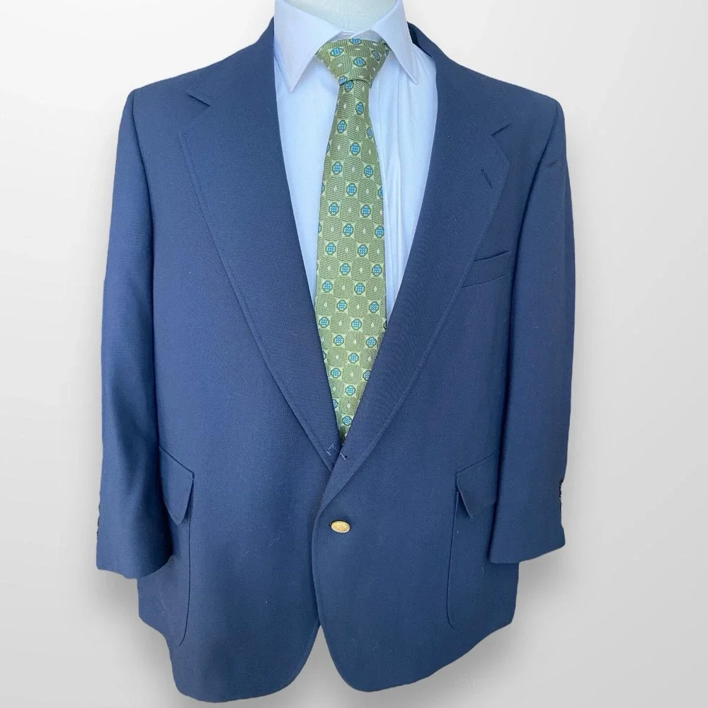 Vintage Warren Sewell Blazer Mens 46 Navy Blue Gold Buttons Suit Jacket
